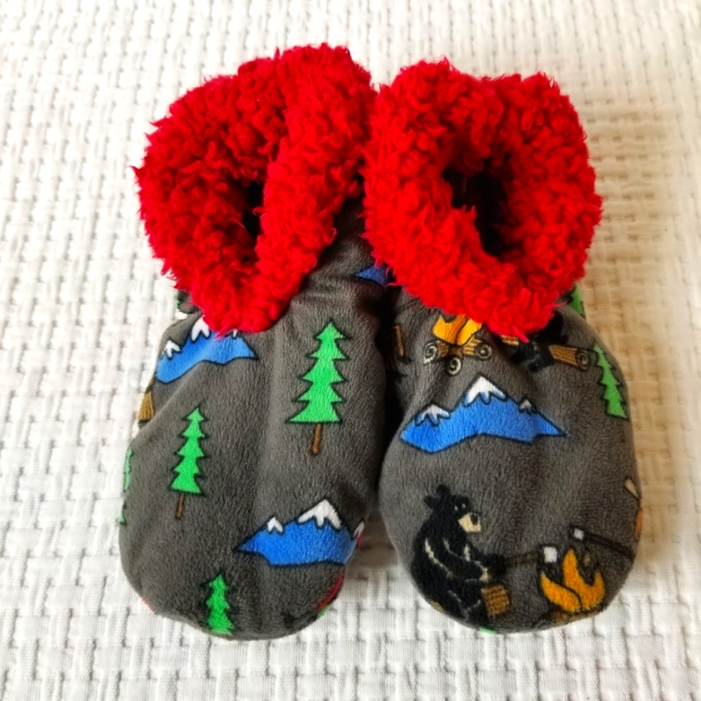 Lazy One Fuzzy Feet Happy Camper Slippers Camping Bear Moose
